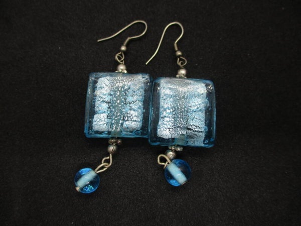 Vierkante glashanger oorbellen blauw 55298h