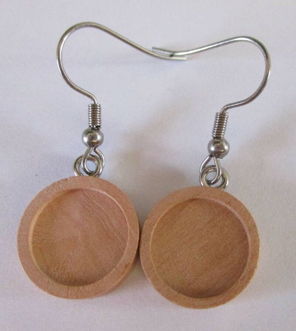 Oorhaakjes RVS met Blank houten cabochon 12mm or90025