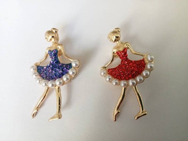 Ballerina broche in rood en blauw 90061