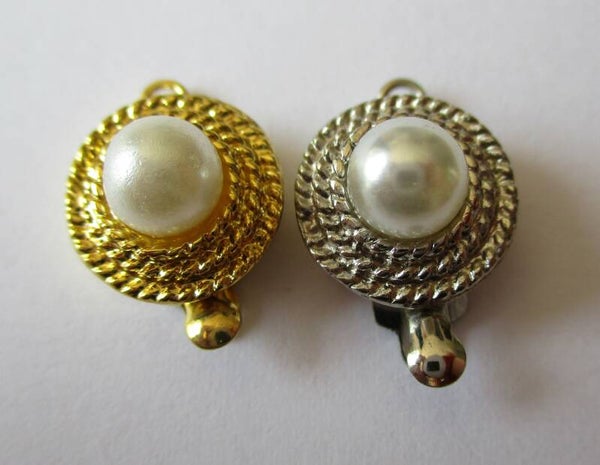Schuifsluiting (bakslot) goud en zilverkleur met parel sl90383 Fa