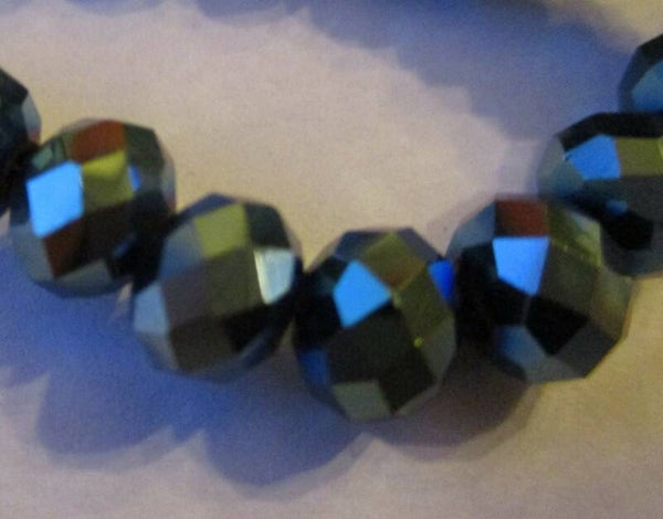 Kraal glas facet plat rond aqua blauw groen AB 8 x 6 mm kr90976 k19