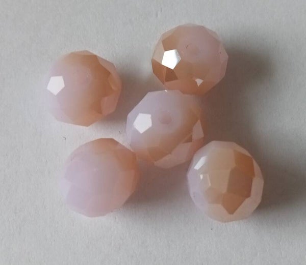 Glaskralen rondel facet geslepen 9x7mm roze met bruin 90984 Ua