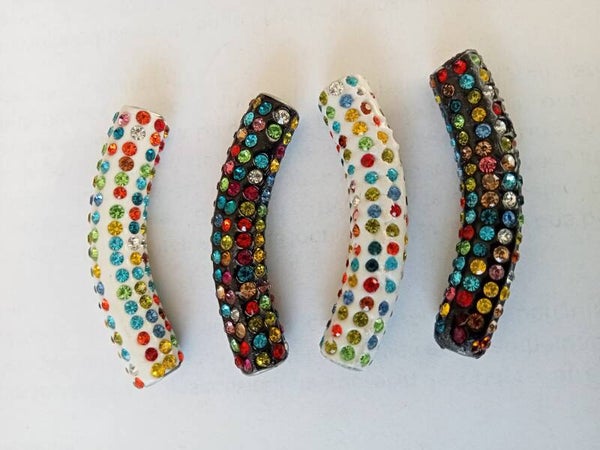 Polymeerkraal wit en zwart buisje met stras 45 x 8 mm 90533 Za