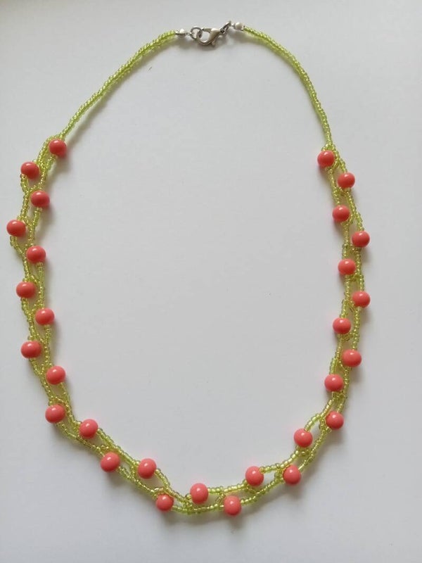 Takjes ketting, groen met oranje roze 30156