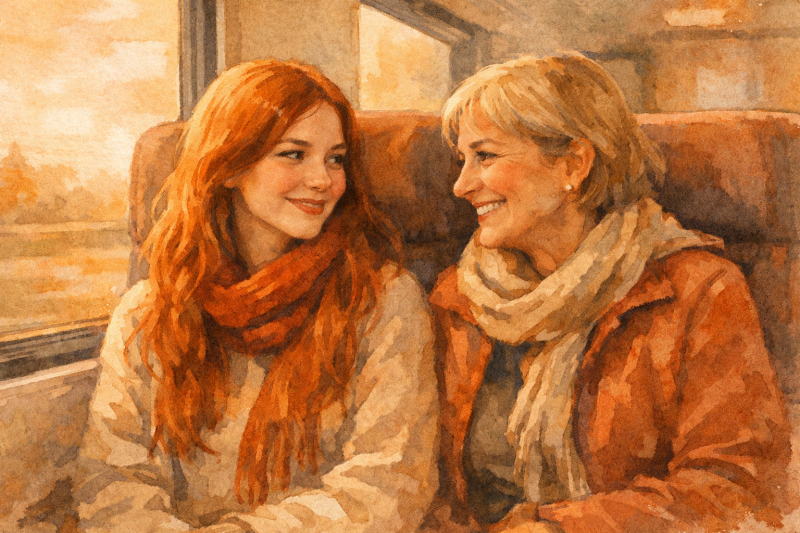 Glimlachen, een klein gebaar. Twee vrouwen in trein. Bijzonder Rustig blog