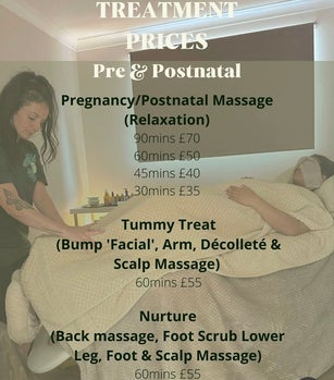 Treatment price list radiant Soul pregnant mums having a foot massage