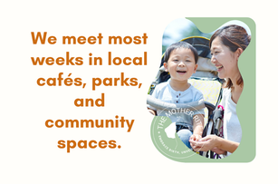 Mum young son laughing outside reads we meet most weeks in local parks cafés and community spaces.