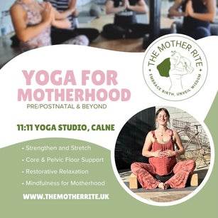 Yoga for Motherhood prayer pose supported Yoga prenatal postnatal logo