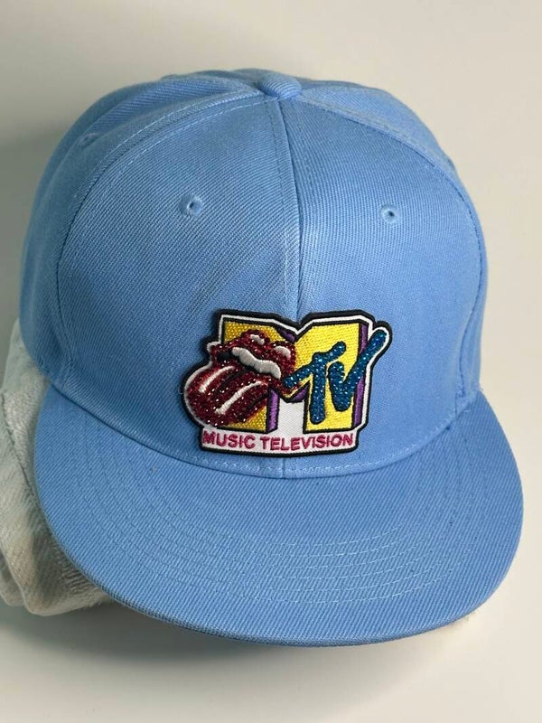 MTV Retro SWAROVSKI Crystal Snapback = Light Blue "music Television" Patch Hat