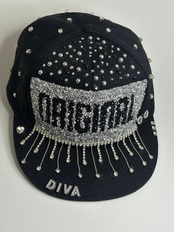 Detroit "ORIGINAL" diva Bling Snapback - Black and Silver Rhinestone Hat