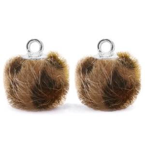 Bedels pompom met oog 12mm Chocolate brown-silver  - POM18738