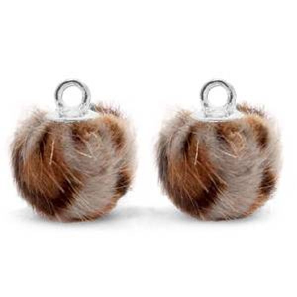 Bedels pompom met oog 12mm Taupe brown-silver  - POM18722