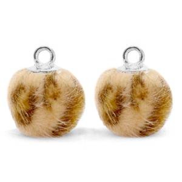 Bedels pompom met oog 12mm Camel brown-silver  - POM18721