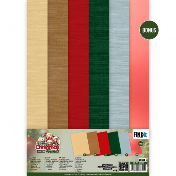 Linen Cardstock Pack - Berries Beauties - Furry Christmas Friends - A4     BB-A4-10044
