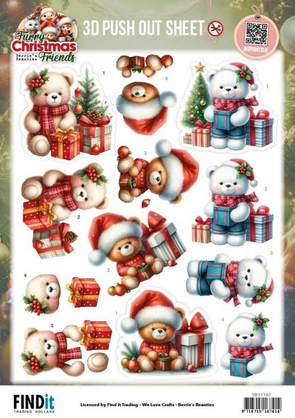 3D Pushout Sheet - Berries Beauties - Furry Christmas Friends - Christmas Bear      SB11167
