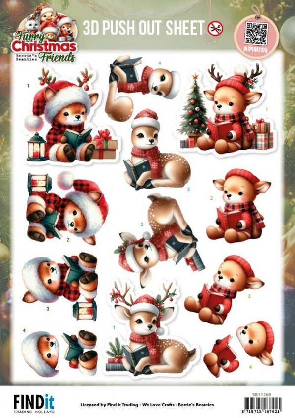 3D Pushout Sheet - Berries Beauties - Furry Christmas Friends - Christmas Deer     SB11168