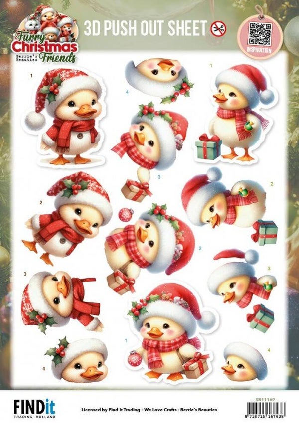 3D Pushout Sheet - Berries Beauties - Furry Christmas Friends - Christmas Funny Duck     SB11169