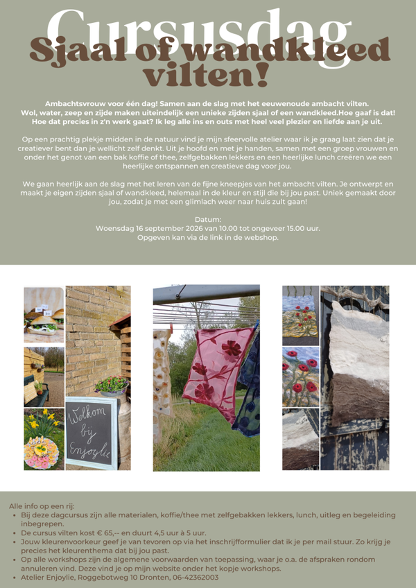 Cursusdag sjaal- of wandkleed vilten Woensdag 16-09-2026