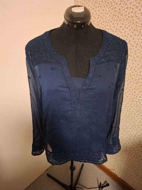Vero Moda donkerblauwe blouse tuniek met borduurwerk maat L