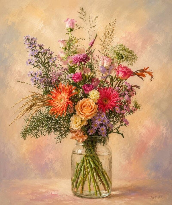 Afm. 40x60x2cm Canvas Bloemstuk met Vaas 3