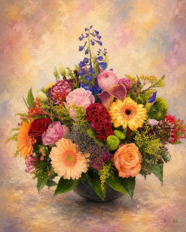 Afm. 40x60x2cm Canvas Bloemstuk met Vaas 14