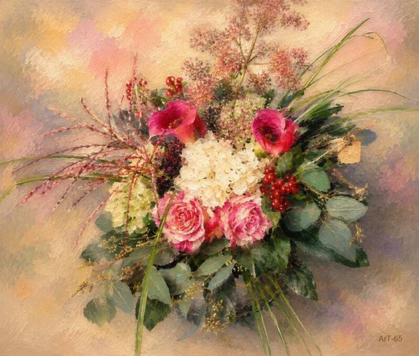 Afm. 40x60x2cm Canvas Bloemstuk met Vaas 16
