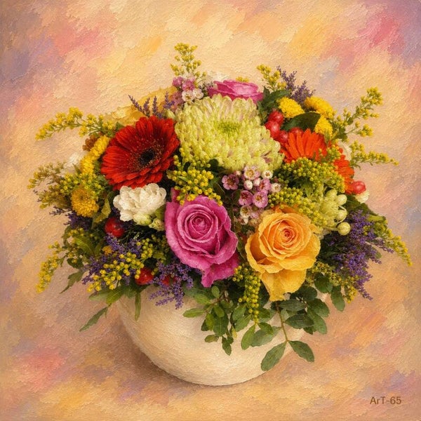 Afm. 40x60x2cm Canvas Bloemstuk met Vaas 18