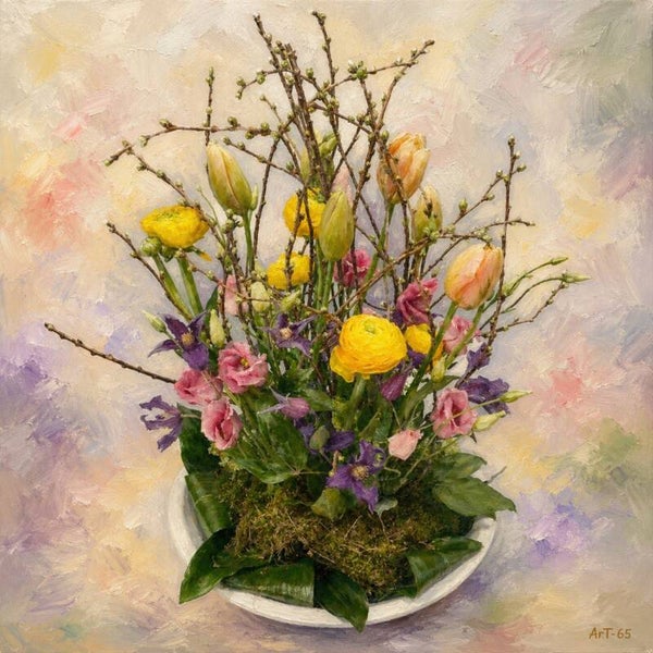 Afm. 40x60x2cm Canvas Bloemstuk met Vaas 19