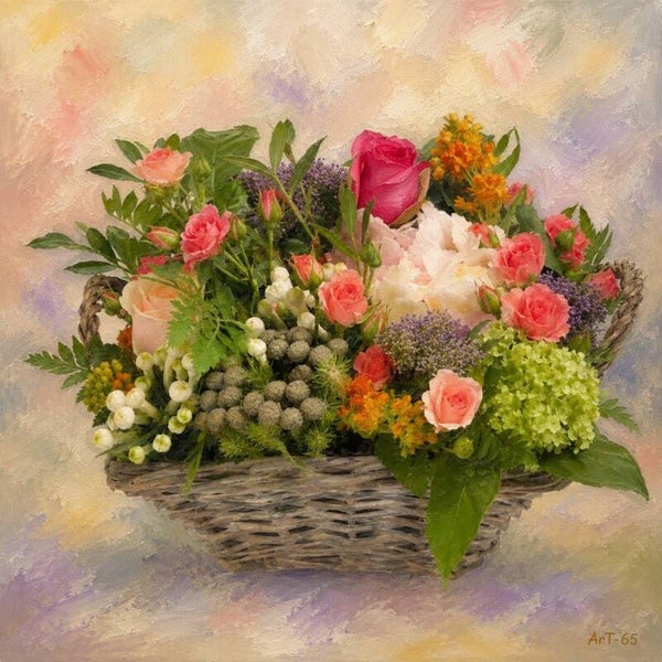 Afm. 40x60x2cm Canvas Bloemstuk met Vaas 20