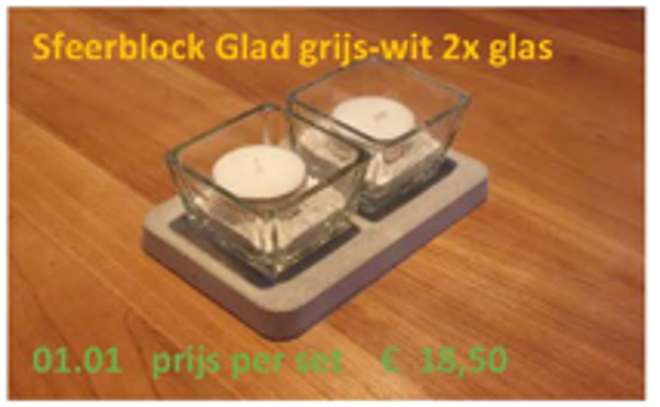 Sfeerblock grijs-wit met 2 glazen