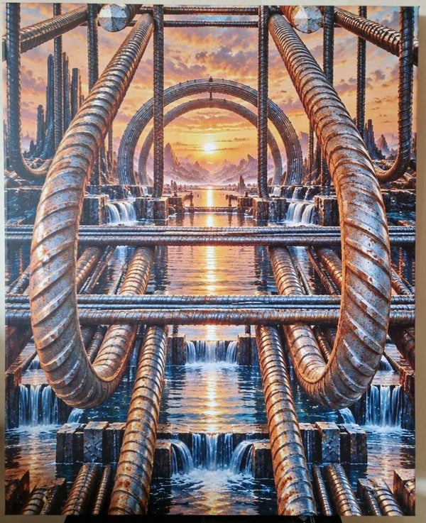 Afm. 60x80x4cm Canvas Surrealistisch Werkstaal