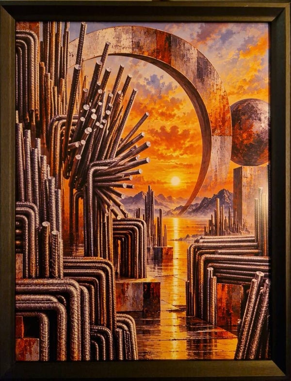 Afm. 32x42x1,5cm Surrealistisch Staalstek look