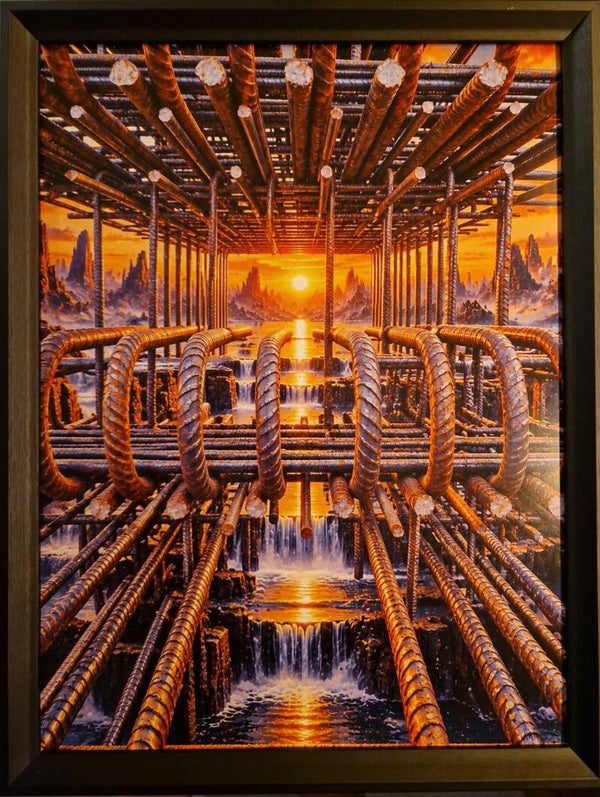 Afm. 32x42x1,5cm Surrealistisch Staalbeugels  look