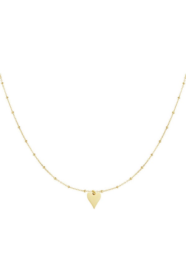 Ketting met bolletjes en hartbedel - goud