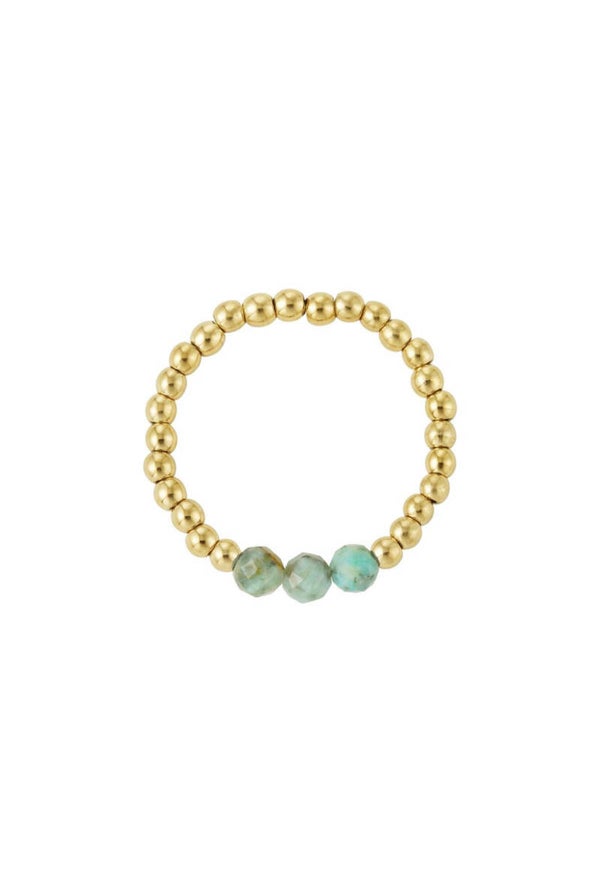 Stretch ring kralen party - groen/goud - natuursteen