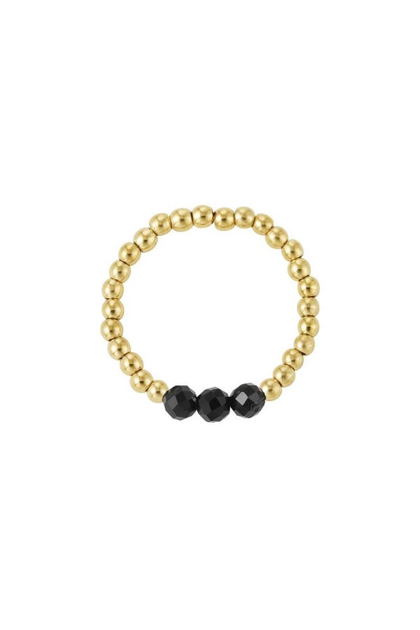 stretch ring kralen party - zwart/goud - natuursteen