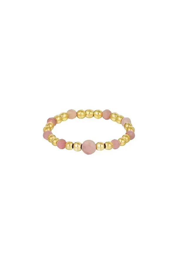 stretch kralen ring met natuursteen - roze/goud