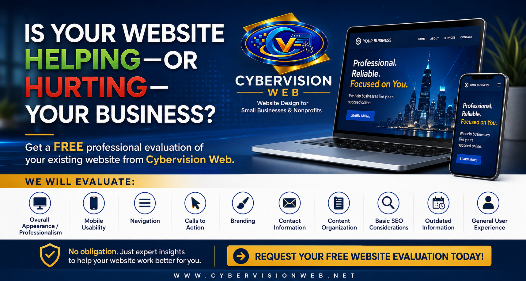 Free, No Obligantion Website Evaluation by Cybervision Web