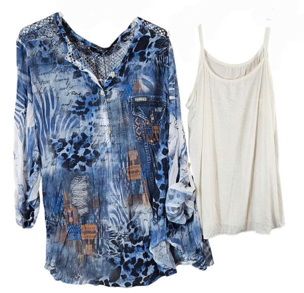 Bluse blau/schwarz von See Moor, Gr. onesize