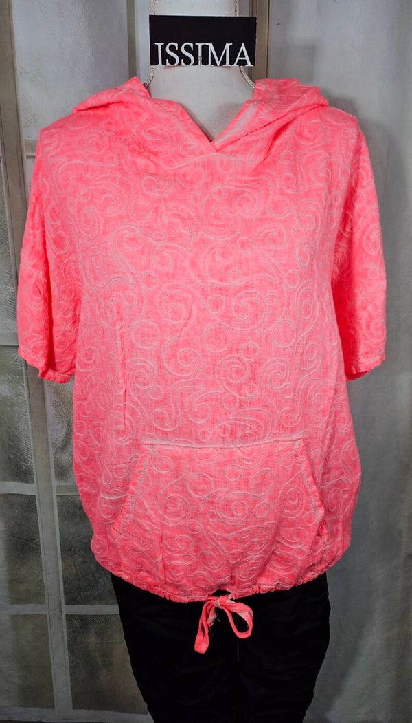 Kapuzenshirt Leinen, neon coral, Gr. onesize