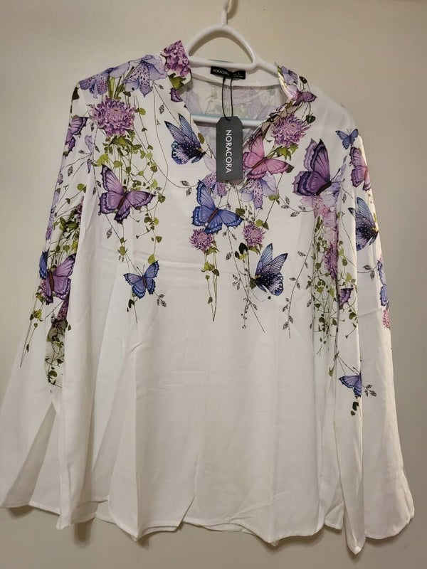 Bluse mit lila Schmetterlingen, Gr. L