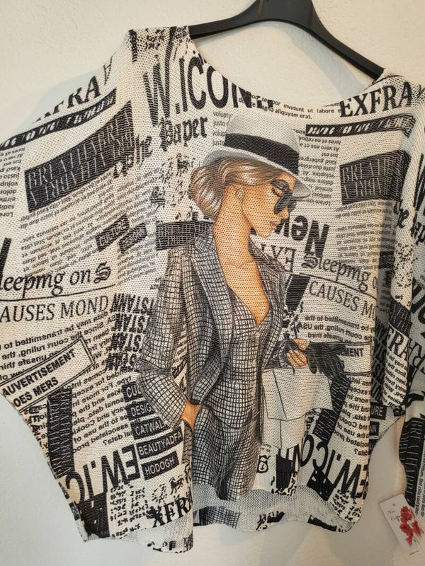 Shirt mit Frauenmotiv mit Hut, Gr. bis 42/44