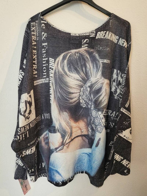 Shirt mit Frauenmotiv schwarz/weiss, Gr. bis 42/44