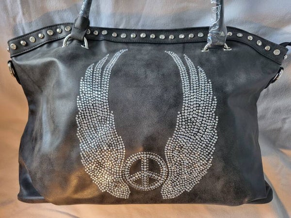 Echtleder Handtasche mit Peace und Engelsflügel
