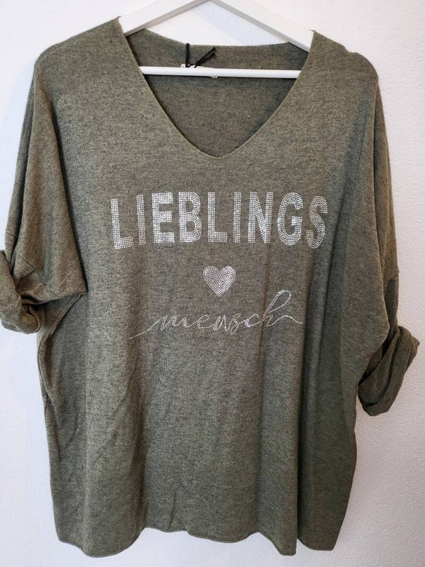 Shirt Lieblingsmensch olivgrün, Gr. bis 42/44