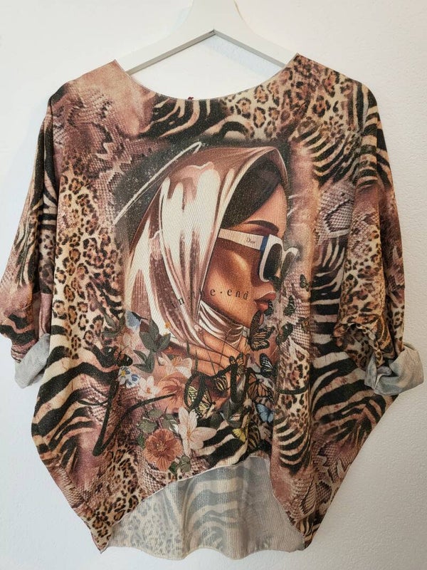 Shirt mit Frauenmotiv glitzer, Gr. bis 40