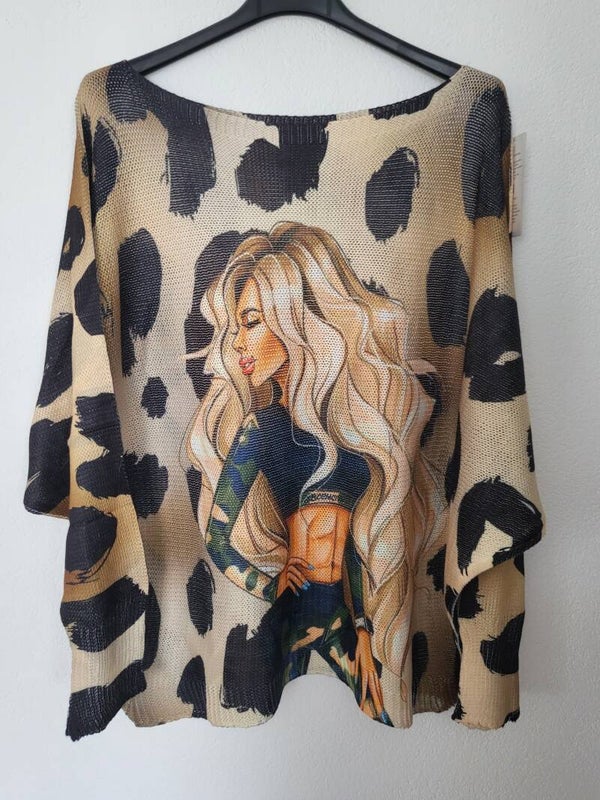 Shirt mit Frauenmotiv leopard, Gr. bis 42/44 - 1x verfügbar