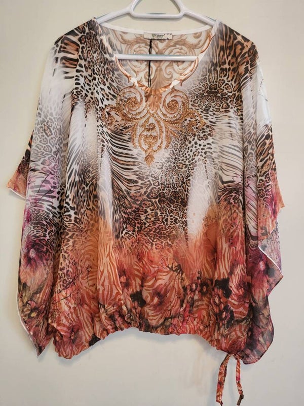 Missy Shirt/Tunika braun-rot Blumen, Gr. Onesize - 2x