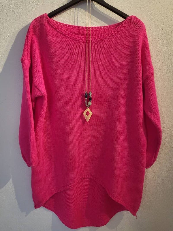 Longpullover pink mit Kette, Gr. 36 - 42 - 1x verfügbar