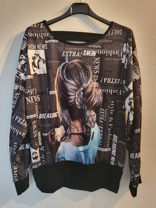 Pullover schwarz/weiss mit Frau, Gr.36/38 - 40/42, 1x verfügbar